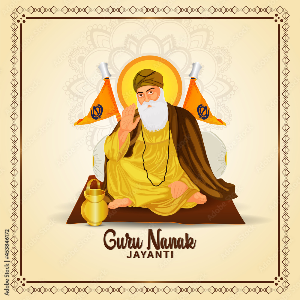 Vector illustration of guru nanak dev ji for happy guru nanak ...