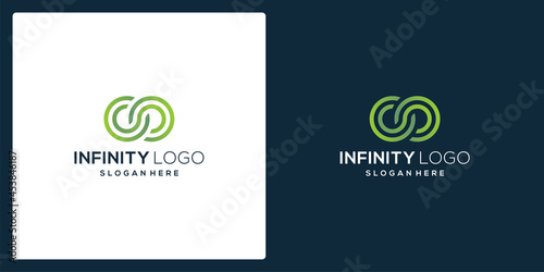 Infinity logo design template with tech model and gradient color design vector illustration. Symbol, icon, creative.