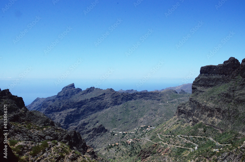 TENERIFE, SPAIN: Scenic landscape view of Masca Canyon natural park rocks 