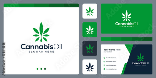 Cannabis leaf logo design template with oil drops graphic vector illustration. Symbol, icon, creative.