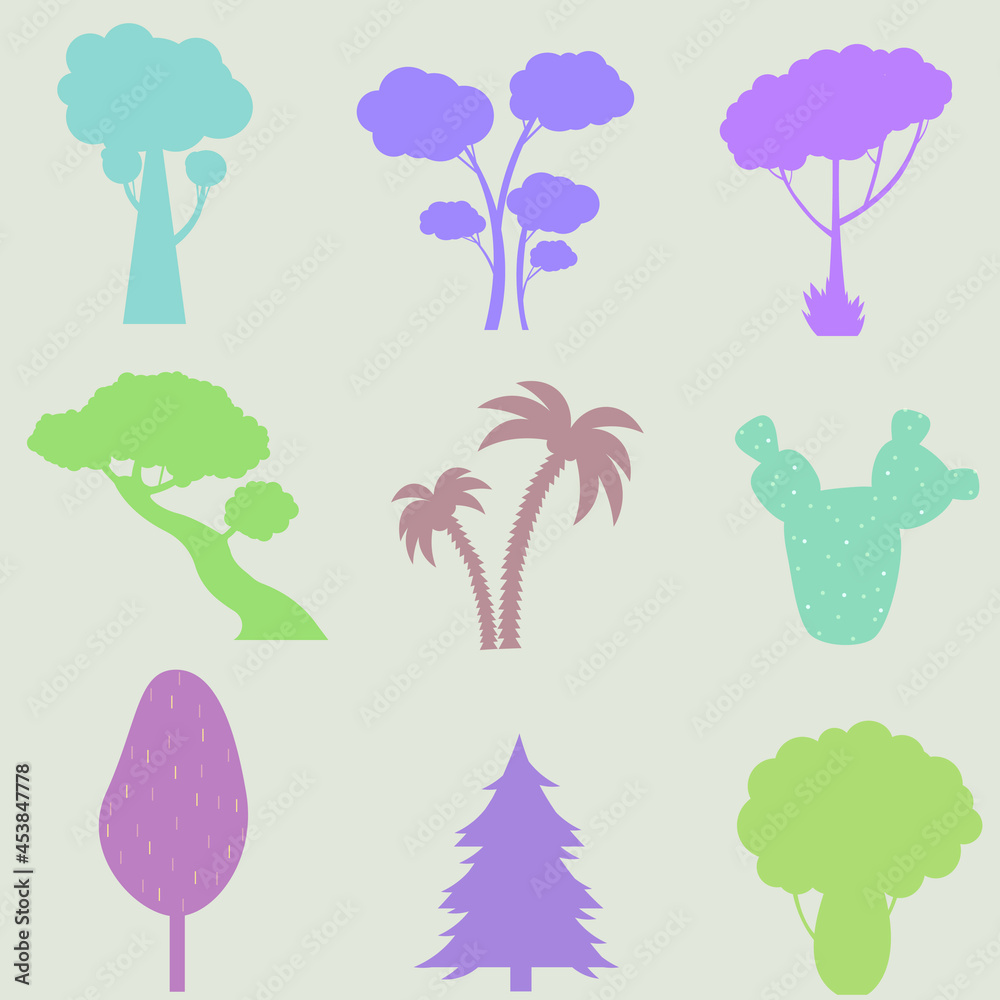 Fototapeta premium Collection of illustrations of trees. It can be used to illustrate any topic of nature or a healthy lifestyle.