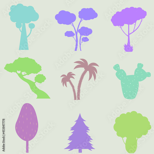 Collection of illustrations of trees. It can be used to illustrate any topic of nature or a healthy lifestyle.