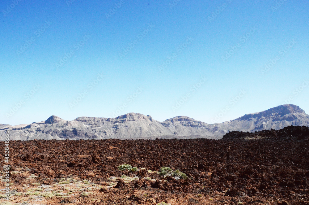 TENERIFE, SPAIN: Scenic landscape view of the Teide volcano natural park