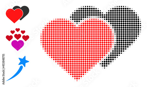 Halftone love shadow. Dotted love shadow constructed with small circle dots. Vector illustration of love shadow icon on a white background. Halftone pattern contains circle dots.