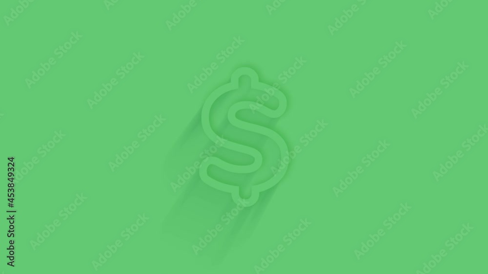 Animated dollar symbol icon with shadow on green background. Neumorphism minimal style. Transparent background. 4K video motion graphic animation. Animated dollar symbol icon with shadow on green background. Neumorphism minimal style. Transparent background. 4K video motion graphic animation.