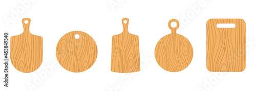 Colorful set of light wooden different cutting board isolated on white background. Modern vector illistration	