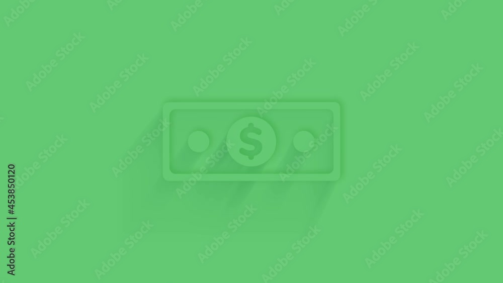 Animated banknote dollar icon with shadow on green background. Neumorphism minimal style. Transparent background. 4K video motion graphic animation. Animated banknote dollar icon with shadow on green background. Neumorphism minimal style. Transparent background. 4K video motion graphic animation.
