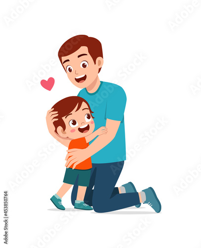 young happy father hug cute little boy