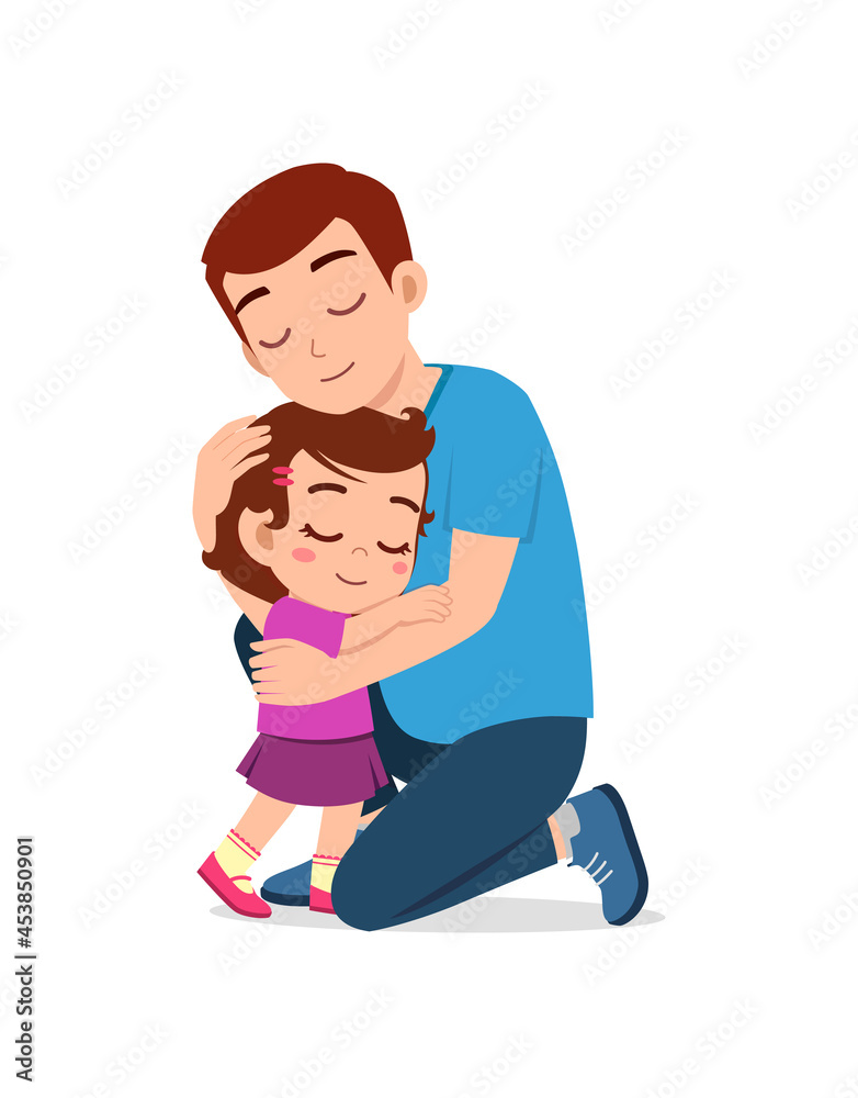 young happy father hug cute little girl