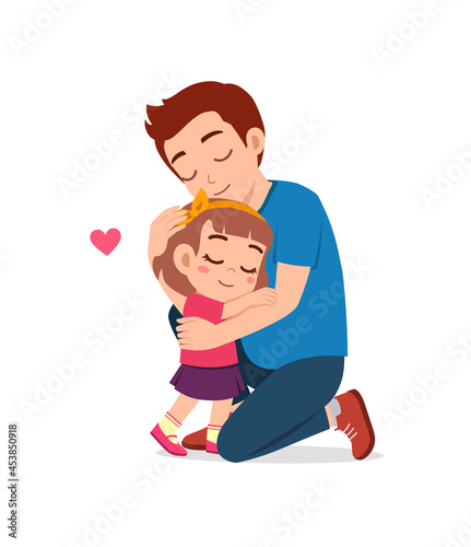 young happy father hug cute little girl