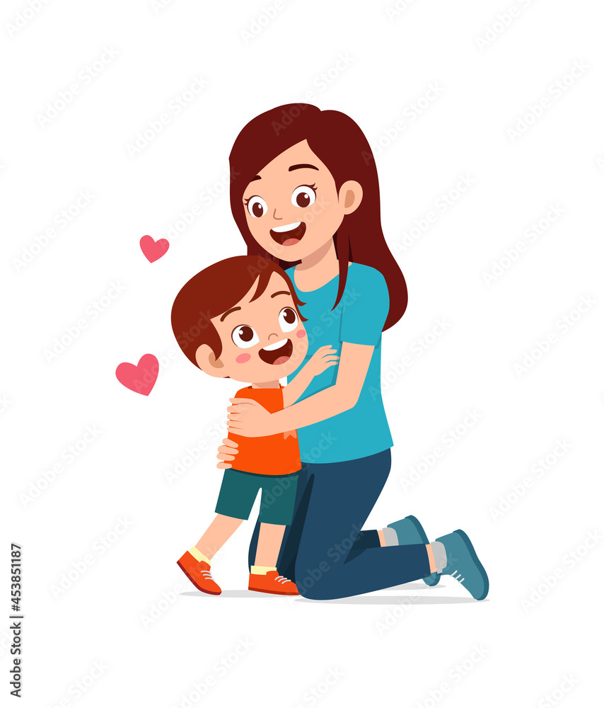 young happy mother hug cute little boy