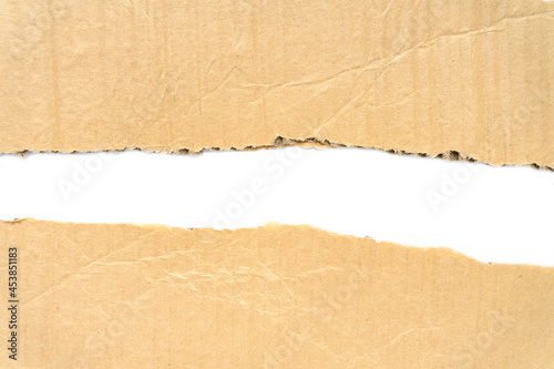 Recycled paper craft stick on a white background. Brown paper torn or ripped pieces of paper isolated on white background.
