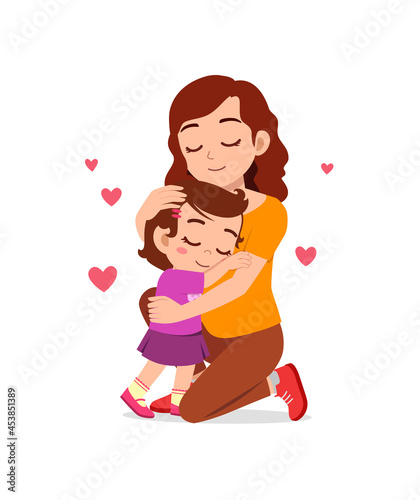 young happy mother hug cute little girl
