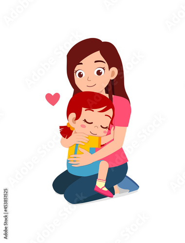 young happy mother hug cute little girl