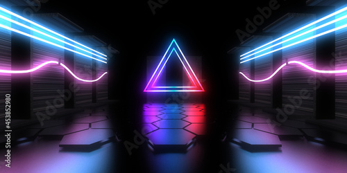 3D abstract background with neon lights. neon tunnel. .space construction . .3d illustration33