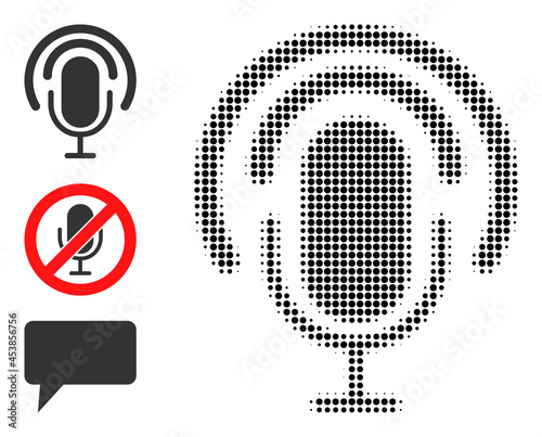 Halftone podcast. Dotted podcast made with small round elements. Vector illustration of podcast icon on a white background. Halftone array contains round dots.