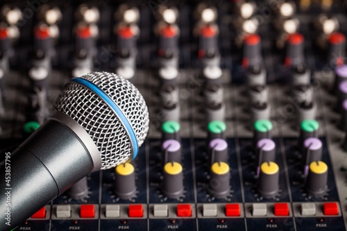 Microphone in front of a sound board