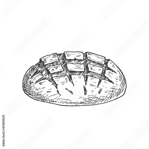 Vector Bakery Sketch. Hand Drawn Illustration of a Loaf of Sourdough Bread. Isolated