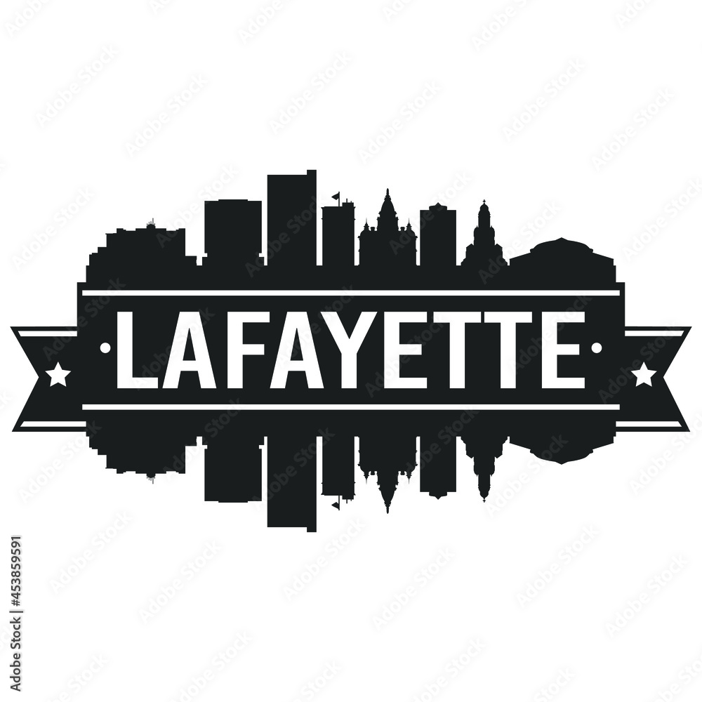 Lafayette Louisiana Skyline. Banner Vector Design Silhouette Art. Cityscape Travel Monuments.