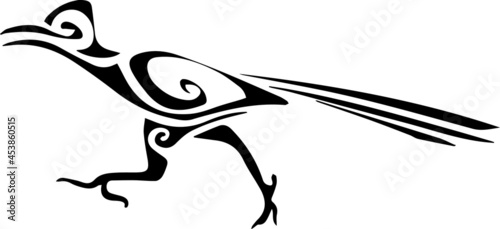 Sketch tribal bird tattoo or logo. Simple vector drawing running magpie or crow. photo