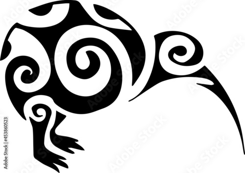 Sketch tribal kiwi tattoo or logo. Simple vector drawing bird.