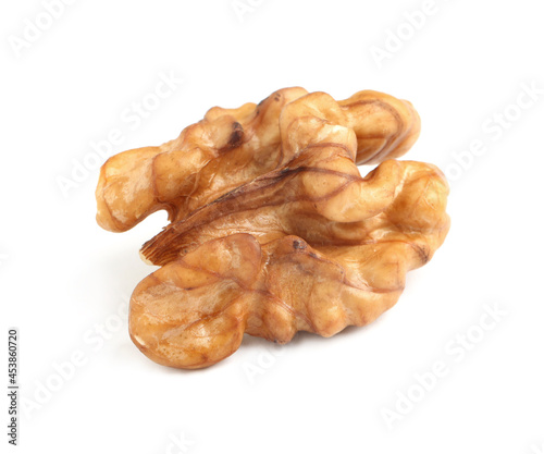 Half of ripe walnut isolated on white