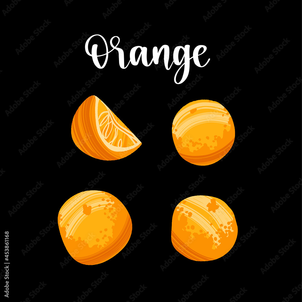 Delicious fresh oranges, whole and sliced fruits. Healthy nutrition product.