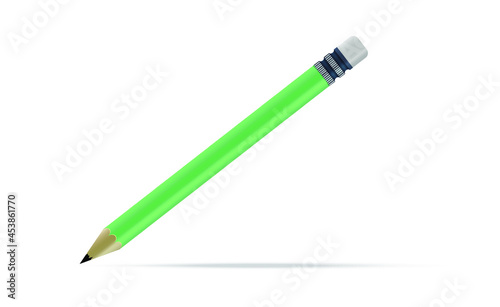 Realistic green pencil vector illustration isolated on white background. 