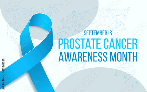 Prostate Cancer Awareness Month concept. Banner template with light blue ribbon. Vector illustration.