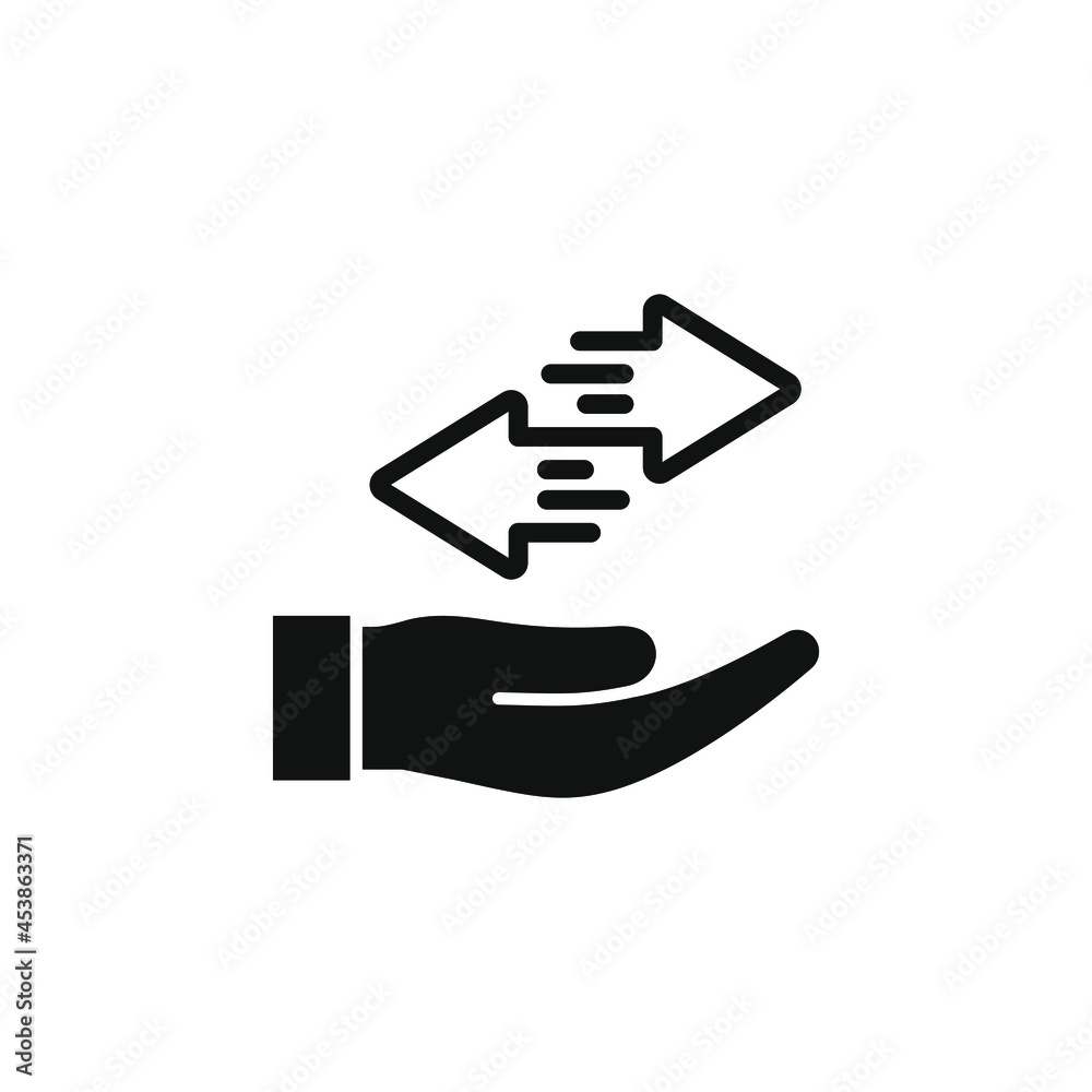 Two sides arrow on hand icon flat style isolated on white background