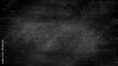 Dark Grunge Chalk Board Texture Black Board Banner Background with Dust and Scratches