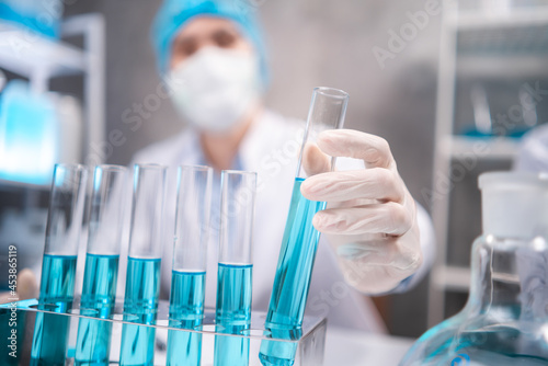 scientist working with scientific equipment in laboratory science research term for medicine by chemistry, biology, and biotechnology, chemist working in medicals experiment test for hospital