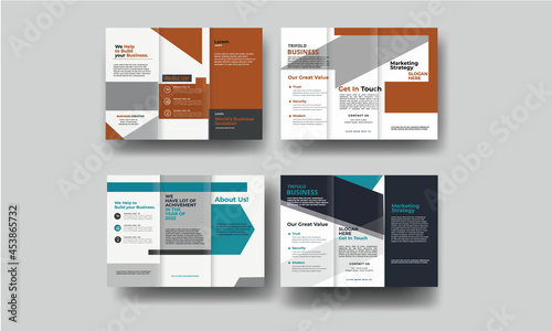 Blue square vector trifold business Leaflet Brochure Flyer template design set