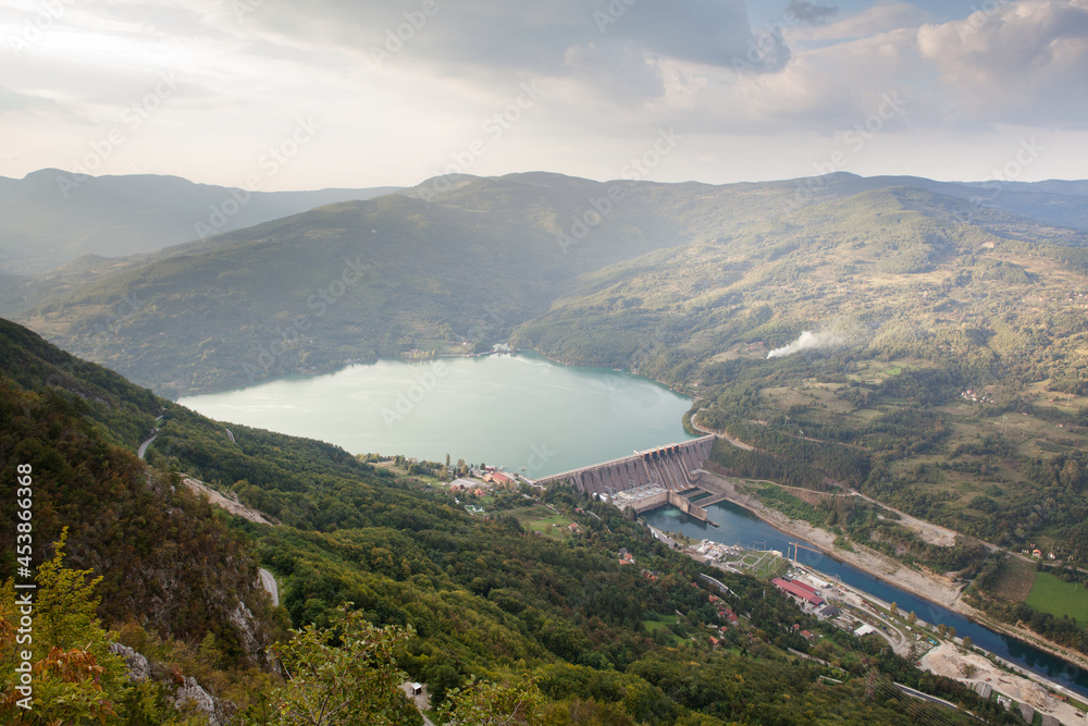 Dam power plant on lake
