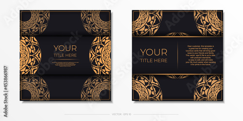 Preparing an invitation with a place for your text and abstract ornament. Vector Template for print design postcard black color with orange ornament.