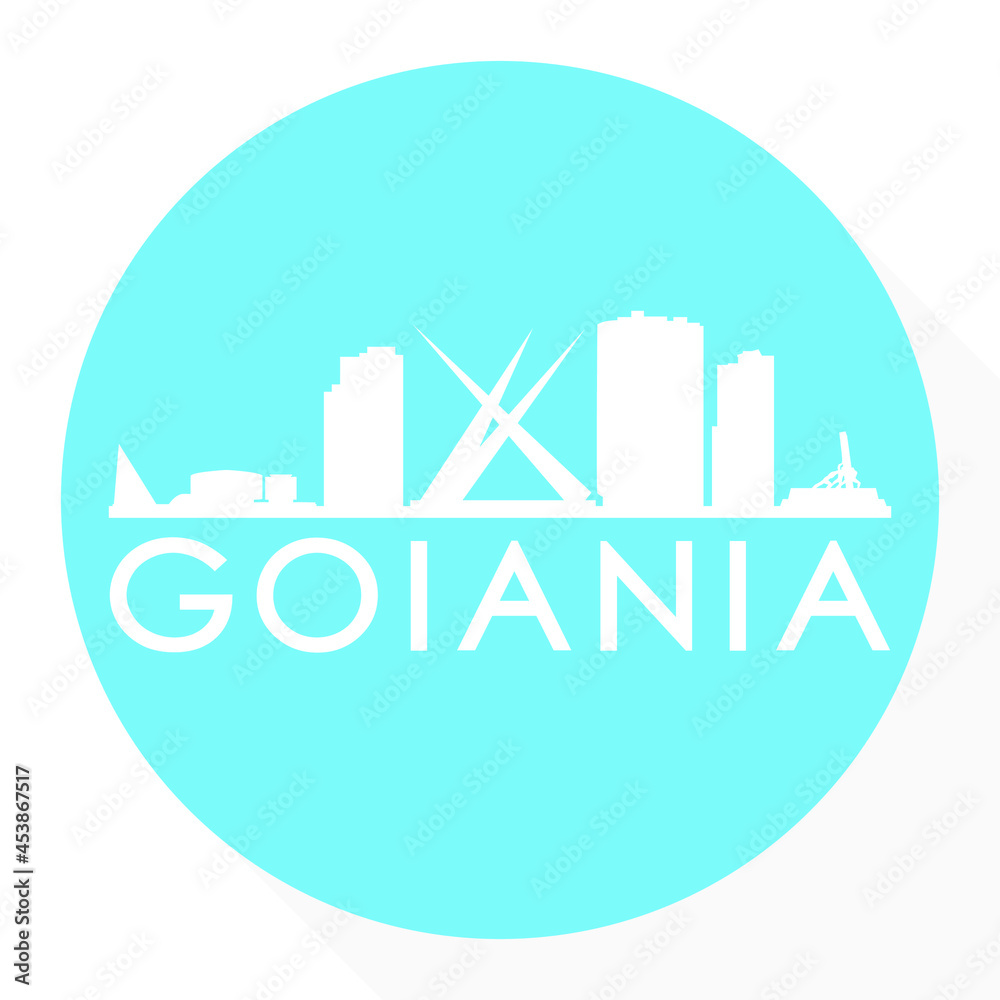 Goiânia, State of Goiás, Brazil Round Button City Skyline Design. Silhouette Stamp Vector Travel Tourism.