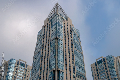 Close-up view of skyscrapers. Saint Petersburg, Russia