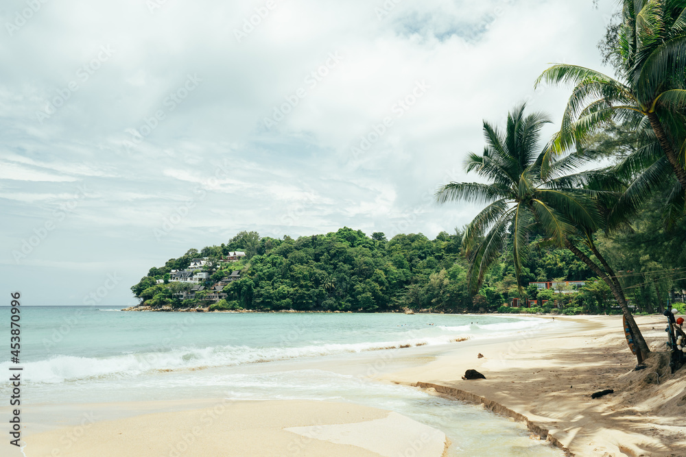 beach with coconut trees.Landscape lake views on cliffs of tropical island.Popular beach sunset or sunrise tourism in holiday of tropical island on summer.