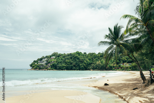 beach with coconut trees.Landscape lake views on cliffs of tropical island.Popular beach sunset or sunrise tourism in holiday of tropical island on summer.