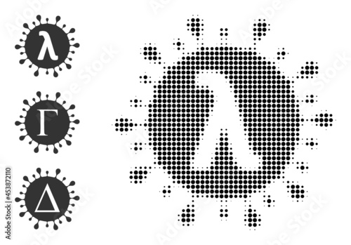 Halftone Lambda covid virus. Dotted Lambda covid virus constructed with small circle dots. Vector illustration of Lambda covid virus icon on a white background.