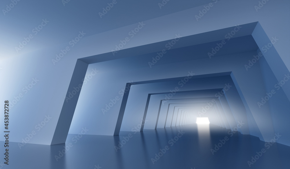 3d Abstract futuristic corridor with white light at the end. 3d rendering