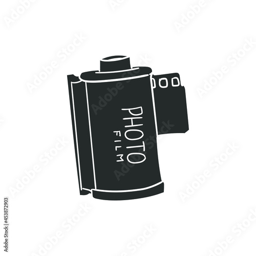 Photography Reel Icon Silhouette Illustration. Retro Objects Vector Graphic Pictogram Symbol Clip Art. Doodle Sketch Black Sign.