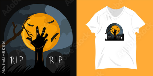 hand illustration coming out of the graveyard at night