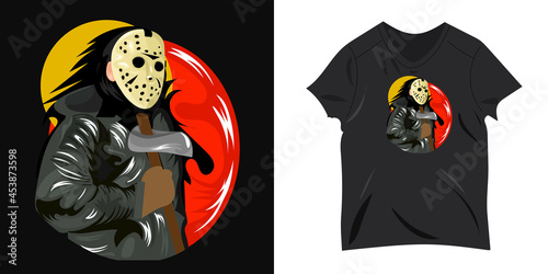 Horror mask creepy on halloween party day costume with t-shirt mockup. cosplay halloween party