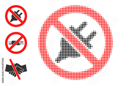 Halftone forbidden electric supply. Dotted forbidden electric supply made with small round pixels. Vector illustration of forbidden electric supply icon on a white background.