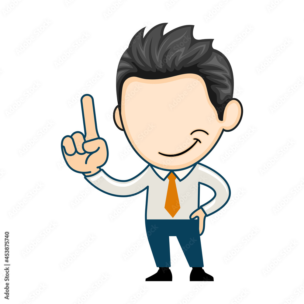 Young business man smiling happy and positive, thumb up with finger doing approval sign concept in cartoon style Young business man smiling happy and positive, thumb up with finger doing approval sign concept in cartoon style