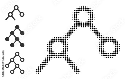 Halftone binary links. Dotted binary links made with small circle points. Vector illustration of binary links icon on a white background. Halftone array contains round points.