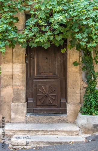 Porte recouverte de vigne vierge aux Mées, Alpes-de-Haute-Provence, France © Jorge Alves