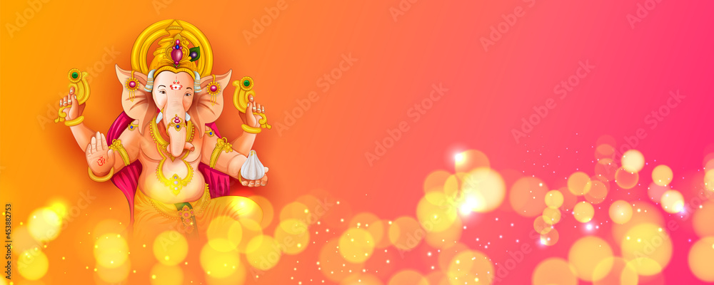 Lord Ganpati background for Ganesh Chaturthi festival of India with message meaning My Lord Ganesha - obrazy, fototapety, plakaty 