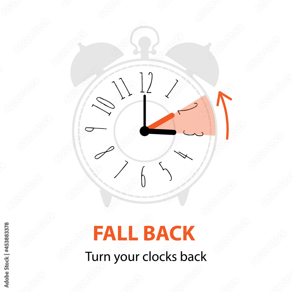 Stockvector Fall Back concept with graphic alarm and schedule to set